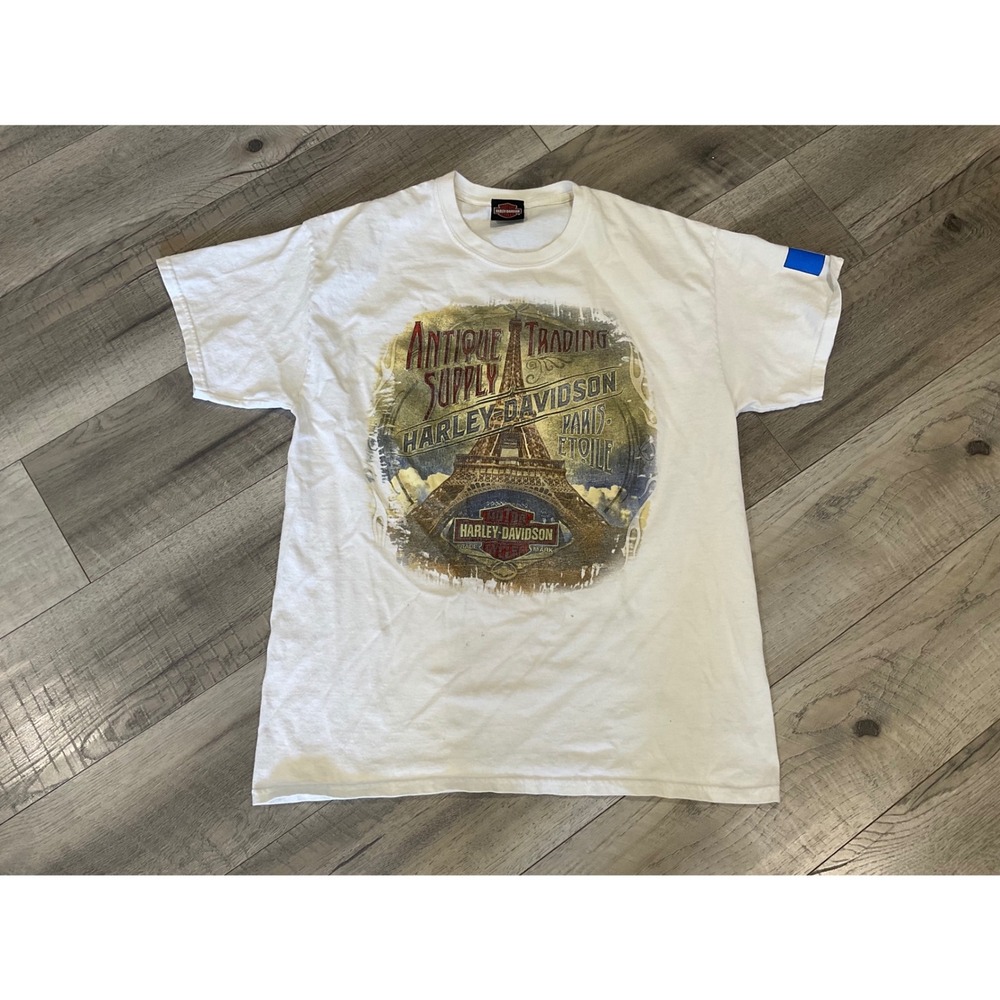 Harley Davidson Paris Etoile France Eiffel Tower Graphic T-Shirt White Mens L - Picture 1 of 8